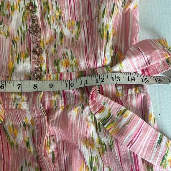 La Fuori- Anthropologie Pink Green Embroidered Romper- CiriOut Size Medium 🔲 - Picture 15 of 16